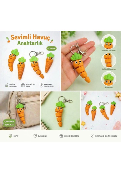 Sevimli Havuç Figürlü Anahtarlık 4 Lü Set Hareketli Eklemli Tasarım Dekoratif Anahtarlık