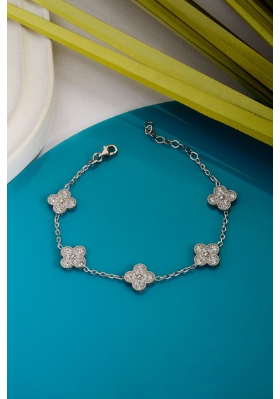Innuendo Jewelry 925 Ayar Gümüş Taşlı 5 Yoncalı Bileklik Gümüş