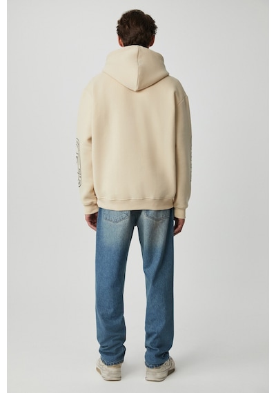 Grimelange Mıles Erkek Kapüşonlu Yumuşacık Oversize Bej Sweatshirt