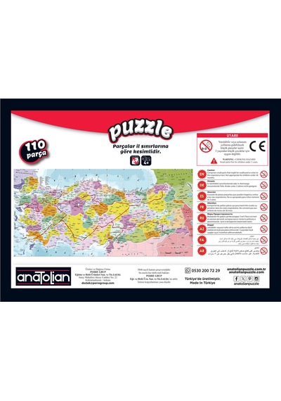 Anatolian 110 Parçalık Eğitici Puzzle - Türkiye Haritası İller 7401