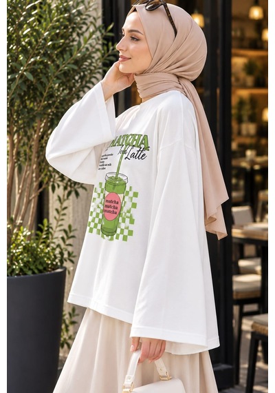 Esra Butik78 Kadın Premium Dokulu Baskılı Oversize Sweatshirt Rahat Ve Modern Stil Kahverengi