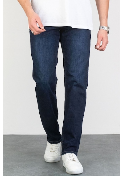 Regular Fit Boru Paça Likralı Erkek Jeans Kot Pantolon - Koyu Mavi