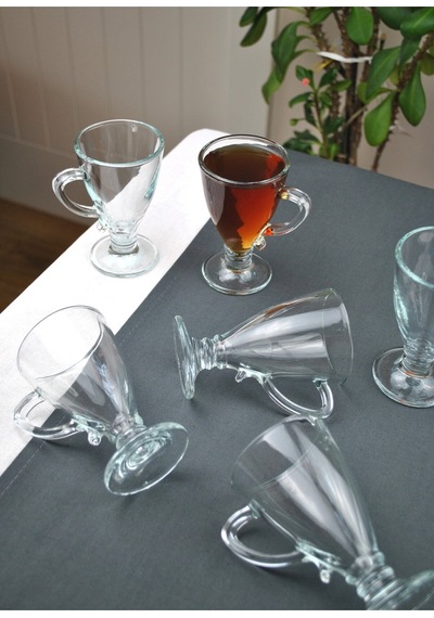 Rich Cam 6'lı Kulplu Çay Bardağı Kupa 130 Ml Ayaklı Kahve Bardağı-kuğu Model Şeffaf
