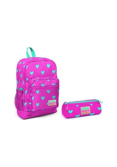 Coral High Pembe Kalp Desenli Okul Sırt Çantası Ve Kalemlik Seti - Kız Çocuk