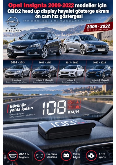 Opel Insignia 2009-2022 Modeller İçin Obd2 Head Up Display Hayalet Gösterge Ekranı Ön Cam Hız Göstergesi