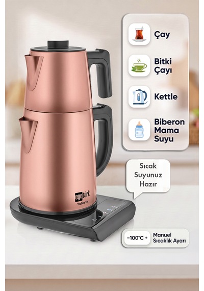 Teadem Vox Konuşan Dokunmatik Çay Makinesi Mama Suyu Hazırlama 1850w 1.7l Kettle 1.2l Demlik Rose