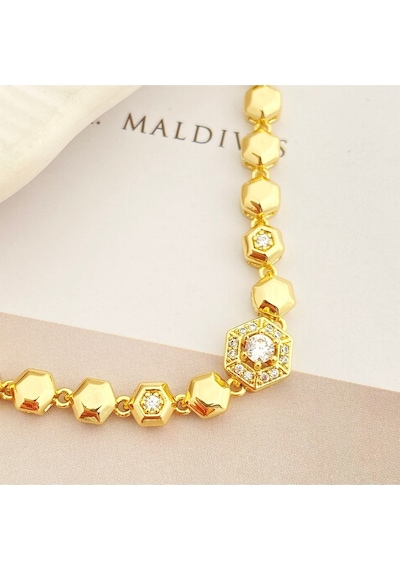 Petek Bileklik Altıgen Suyolu Kadın Bileklik Kararmaz Xuping Vip Seri 14 Ayar 19cm Gold