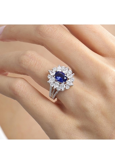 Mia Vento Effective Diamond Paris Işıltısı Sentetik Safir Taşlı Gümüş Yüzük