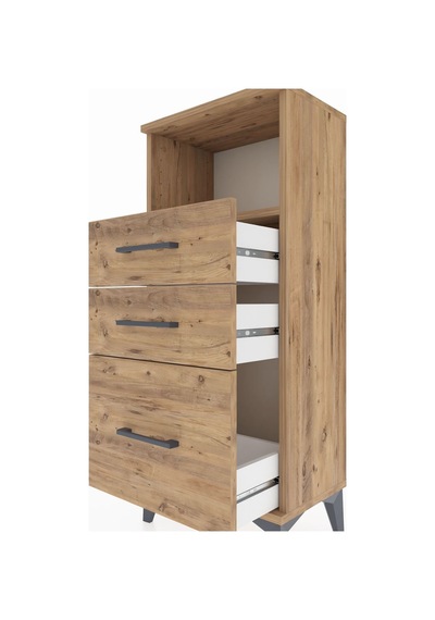 Arges Komodin Tek Raflı 3 Çekmeceli 44x30x106 Çam-çam Çam