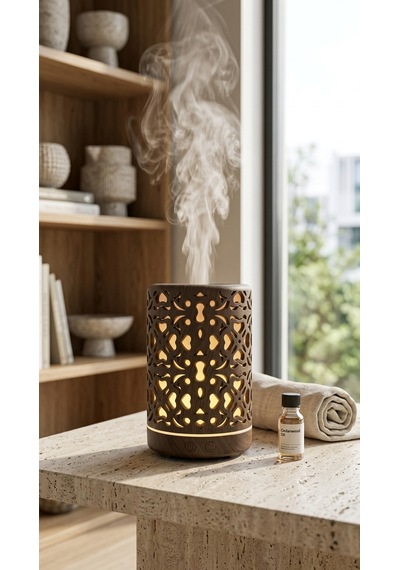 Dekoratif Hava Nemlendirici & Gece Lambası & Aroma Difüzör – Şık Desenli Tasarım | 7 Renk LED Işıklı