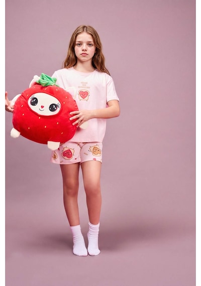 Defacto Regular Fıt 2li Pijama Şort Tişört Takımı Kız Çocuk H5509a826smpn256 Pembe-pn256