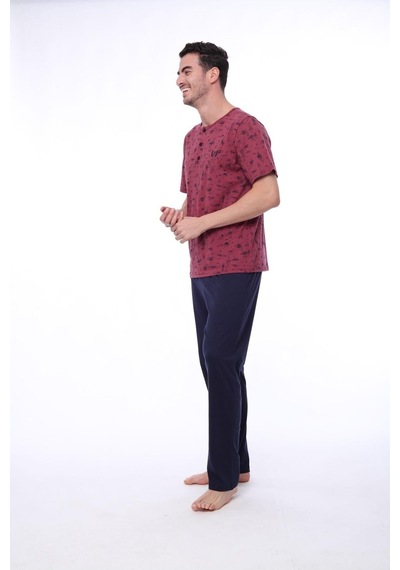 Pijadore 1402 Erkek Yuvarlak Yaka Düğmeli Kısa Kollu Pijama Takım 001