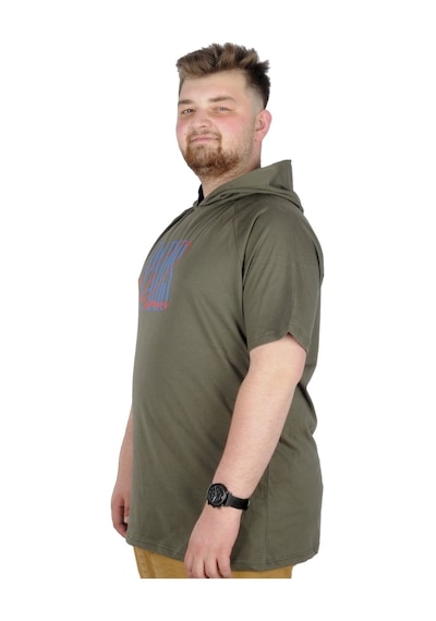 Mode Xl Büyük Beden T-Shirt Kapşonlu Paris 22174 Haki 001