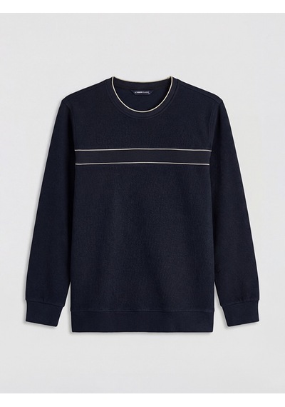 Lcwaıkıkı Classic Lacivert Bisiklet Yaka Şerit Detaylı Erkek Sweatshirt
