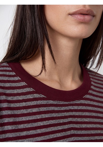 Lcw Everyday Bordo Bisiklet Yaka Çizgili Kadın Body