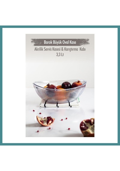 Bezos Akrilik Barok Şeffaf Büyük Oval Meyve & Salata Kasesi & Karıştırma Kabı / 3,3 Lt Cam Değildir Mac