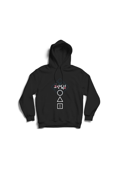 Squid Game Dizi Baskılı Kapüşonlu Sweatshirt Siyah