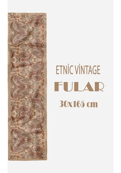 Etnic Vintage Desen Şık & Zarif Kadın Aksesuarı Saten Fular 30x165cm Çok Renkli