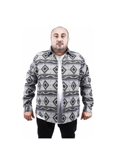 Moc Grande Mocgrande Büyük Beden Oduncu Gömlek Gray Wolves 22213 Sıyah Siyah
