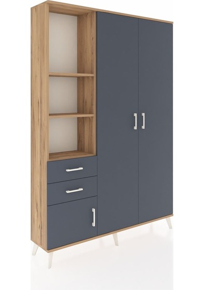 Arges Dolap 5 Raflı 2 Çekmeceli Tek Askılı 132x30x195 Çam-antrasit/antrasit Antrasıt/antrasıt