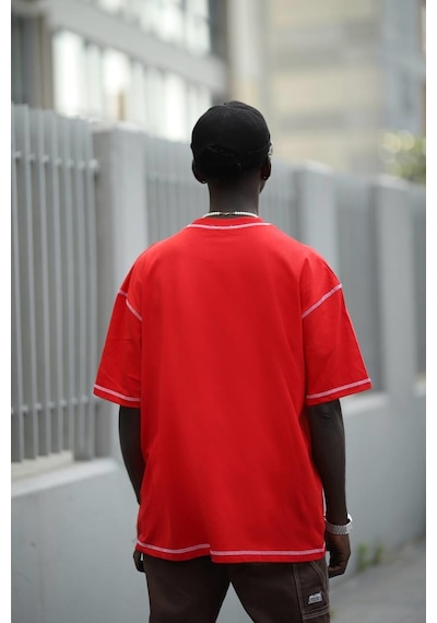 Oversize Bisiklet Yaka Baskılı Ve Zikzak Dikiş Detaylı Erkek Yazlık T-shirt 001