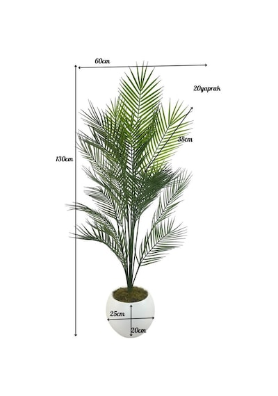 Yapay Ağaç 20 Yaprak Palmiye Ağacı Beyaz Küre Saksıda 130 60cm