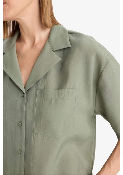 Defacto Loose Fit Ceket Yaka Modal Kısa Kollu Gömlek F0399ax25spgn460 Yeşil