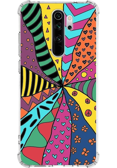 Xiaomi Note 8 Pro Uyumlu Retro Color 4 Baskılı Şeffaf Köşe Korumalı Antişok Kılıf