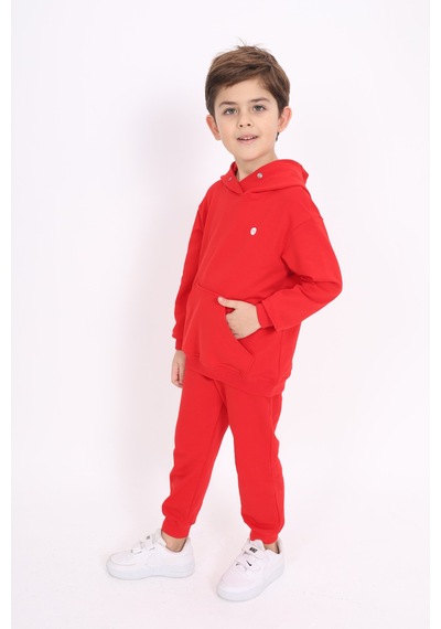 Toontoy Kız Çocuk Relax Fit Kapüşonlu Cepli Baskılı Sweatshirt - 2 İplik Kırmızı