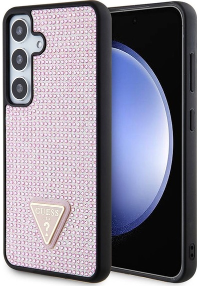Galaxy S24 Uyumlu Kılıf Guess Lisanslı Taşlı Arka Yüzey Üçgen Logolu Kapak Siyah