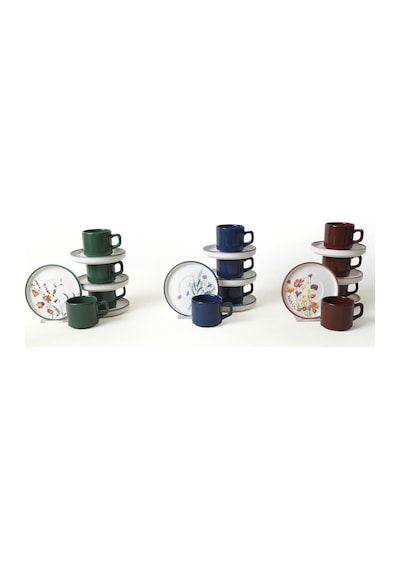 Keramika Stackable Çiçek Çay Fincan Takımı 8 Parça 4 Adet Çok Renkli