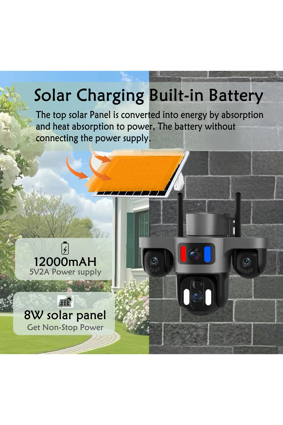 Shufa 4g/4k Lens 3 Kamera Solar Akıllı Güvenlik Kamerası-kablosuz, Elektriksiz & İnternetsiz