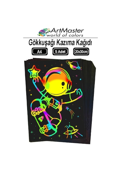 Gökkuşağı Kazıma Kağıdı Sihirli A4 5 Yaprak 1 Paket 20x30 Cm Sihirli Kazıma Kağıt Siyah Rainbow Paper Resim