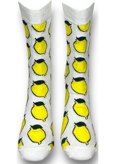 Me-vo Tekli Beyaz Renkli Bay/bayan Unisex Esnek Nem Alabilen Pamuklu Limon Desenli Soket Çorap Beyaz