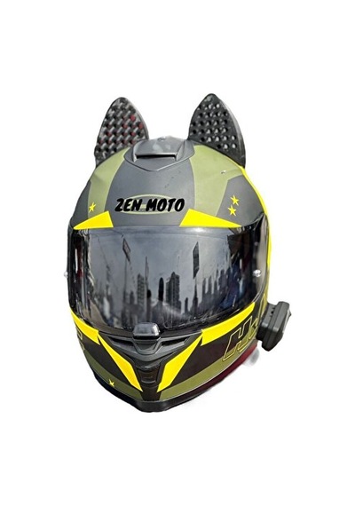 Motosiklet Kask Kedi Kulağı Siyah Büyük Boy
