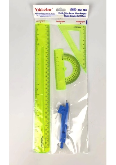 Elastik Çizim Takımı 30 Cm Pergelli Çok Renkli