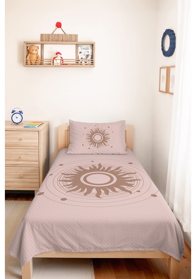 Güneş Geometrik Pudra Genç Odası Tek Kişilik Pike Takımı-bohem Vizon 160x220cm Kapitone Yatak Örtüsü Ilık Yün Kabuğu