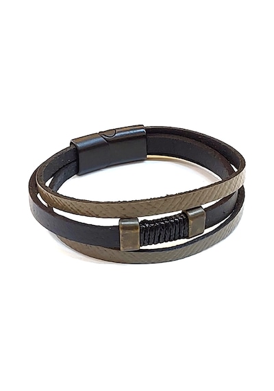 Urban Strap Core Üç Bantlı İp Detaylı Erkek Hakiki Deri Bileklik-1416 Antrasit