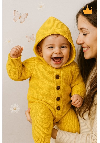 Babyhola Triko İçi Velsoft Kışlık Kalın Kız Erkek Bebek Tulum Gül Kurusu 2809 Hardal