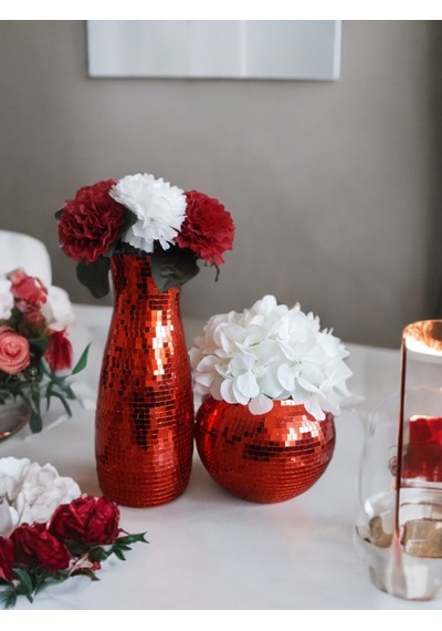 Işıltı Home Desing Aynalı Cam Vazo 2 Li Set Kırmızı Kırmızı