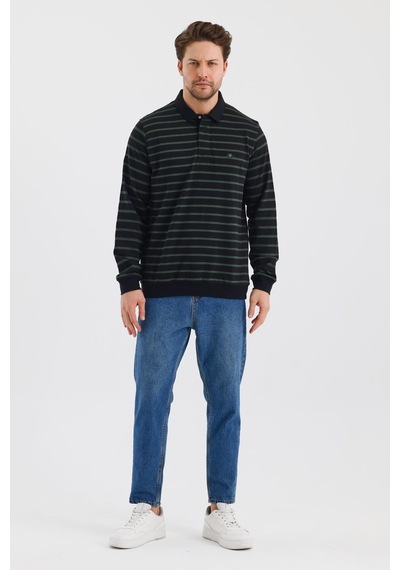 Alexander Gardi Alexandergardı Polo Yaka Çizgili Regular Fit Sweatshırt Wk25214 001
