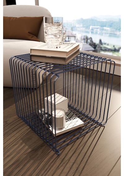 Miami Minimalist Metal Tel Yan Sehpa Modern Küp Yan Sehpa & Modüler Kitaplık Lacivert