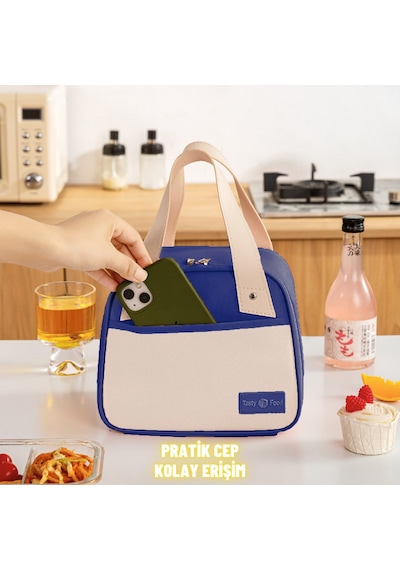 Piknik Çantası Sıcak Soğuk Isı Tutucu Yemek Taşıma, Beslenme Ve, Günlük İş Yeri Ve Seyahat Yemek Çantası Mavi
