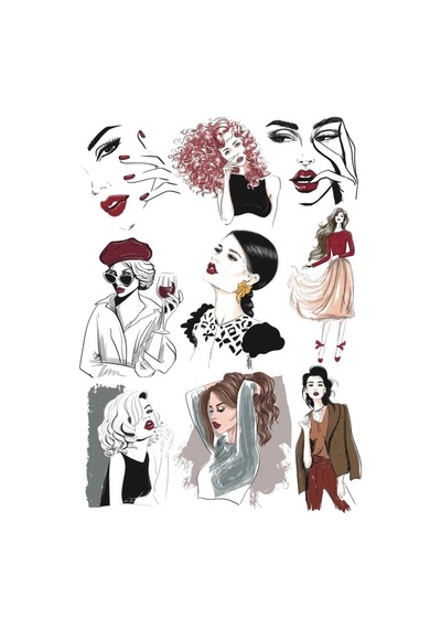 Fashion Kadın İllustrator Sticker Set-1 9 Parça Telefon, Tablet, Defter, Laptop Sticker