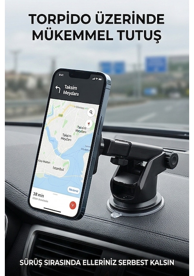Güçlü Manyetik Teleskopik Kol Araç İçi Telefon Tutucu Çift Kilitli Ve Dayanıklı Vantuz 360 Mt6040