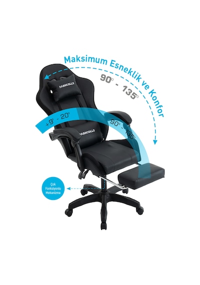 Fashcolle Black Star Işıklı - Masaj Özellikli Oyuncu Koltuğu Black