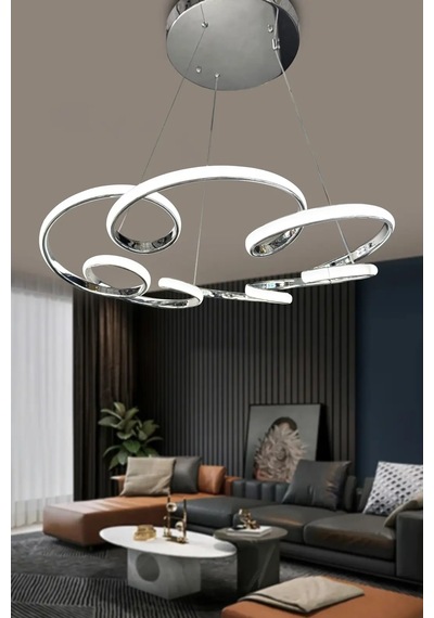 Florya Modern Sarkıt Salon, Oturma Odası, Mutfak Led Avize - 3 Renk Kumandalı - Krom Krom