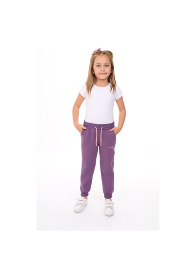 Kız Çocuk Nakış Baskılı Beli Paçası Lastikli Cepli Basic Jogger Eşofman Altı 3 İplik Şardonlu Mor