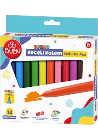 Bu-bu Keçeli Kalem Jumbo 5 Mm Karton Kutu 12 Renk