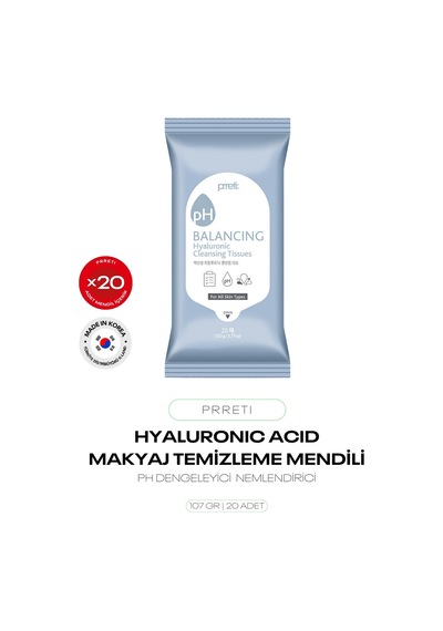 Hyalüronik Asit İçeren Makyaj Temizleme Mendili Ph Balancing Hyaluronic Cleansing Tissues